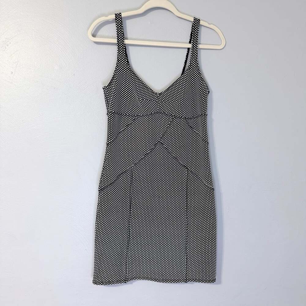 Free People Black White Polka Dot Bodycon Mini Dress Honeycomb Knit L